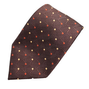 XMI 325 Series Chocolate w/Red-Gold Dots Silk Necktie - Made in USA - Like New